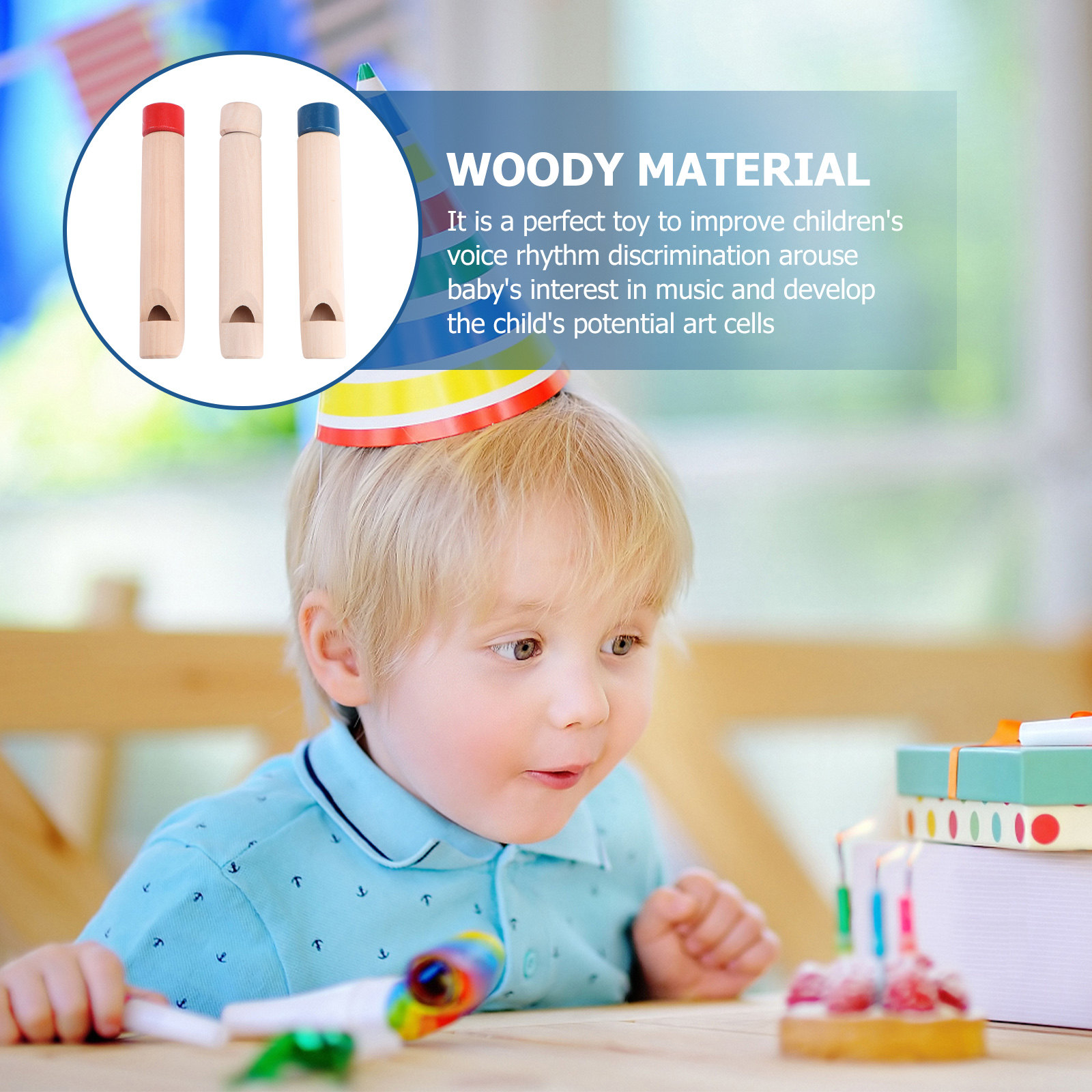 Kids Education Design - 3Pcs Wooden Trumpet Whistles for Kids