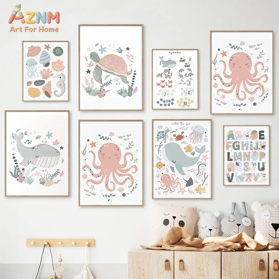 AZNM Nursery Sea Animal Canvas - Kids Education Number recension och pris