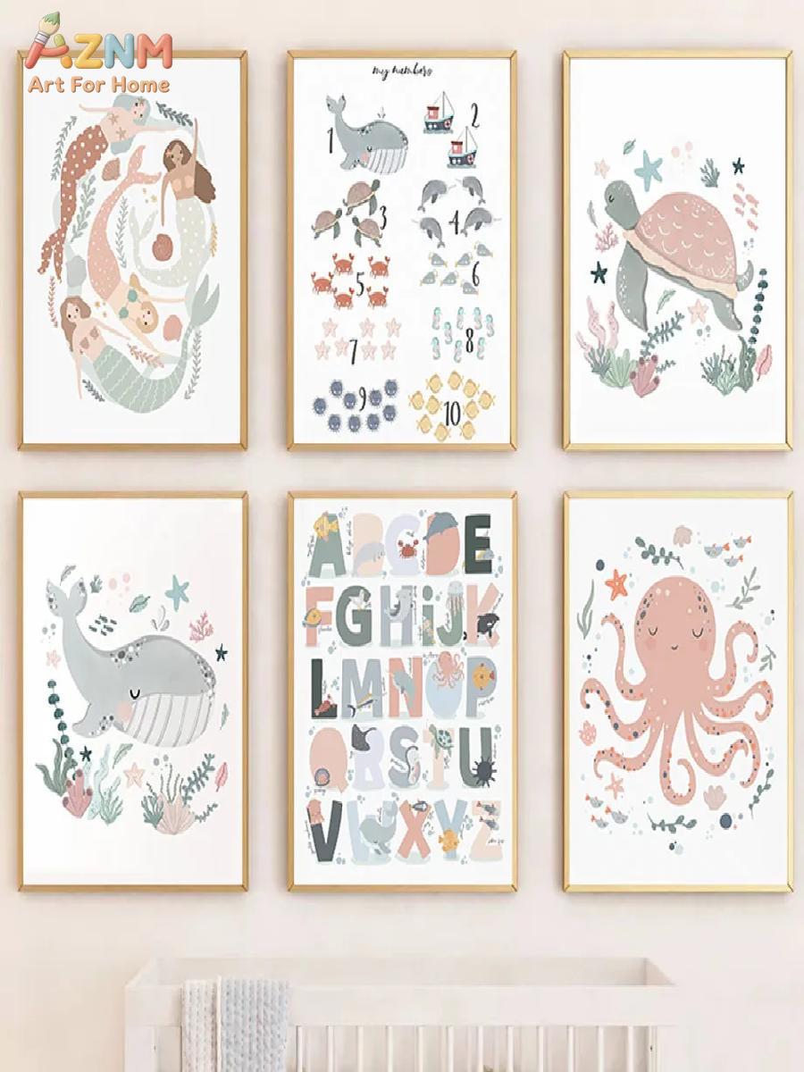 AZNM Nursery Sea Animal Canvas - Kids Education Number recension och pris